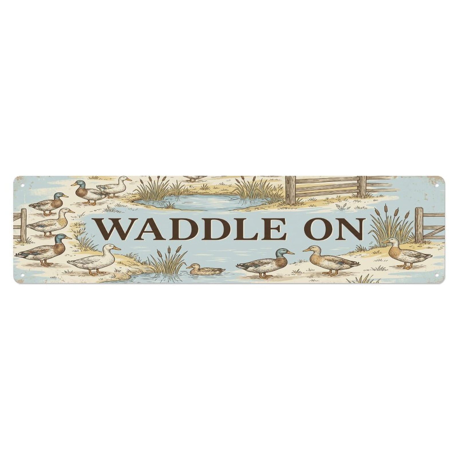Vintage Yard Waddle Duck Farmhouse Funny Duck Backyard Farm Metal Tin Sign Plaque Wall Decor for Cafe, Club, Garden Metal Poster 4x16Inch