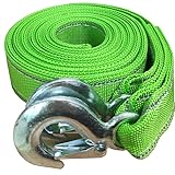 Heavy Duty Tow Strap, Green Polyester, 16.4ft x 1.77in, 18000 lb Capacity with Metal Hooks, High Visibility Recovery Rope for Vehicle Towing, ATV, SUV, Car