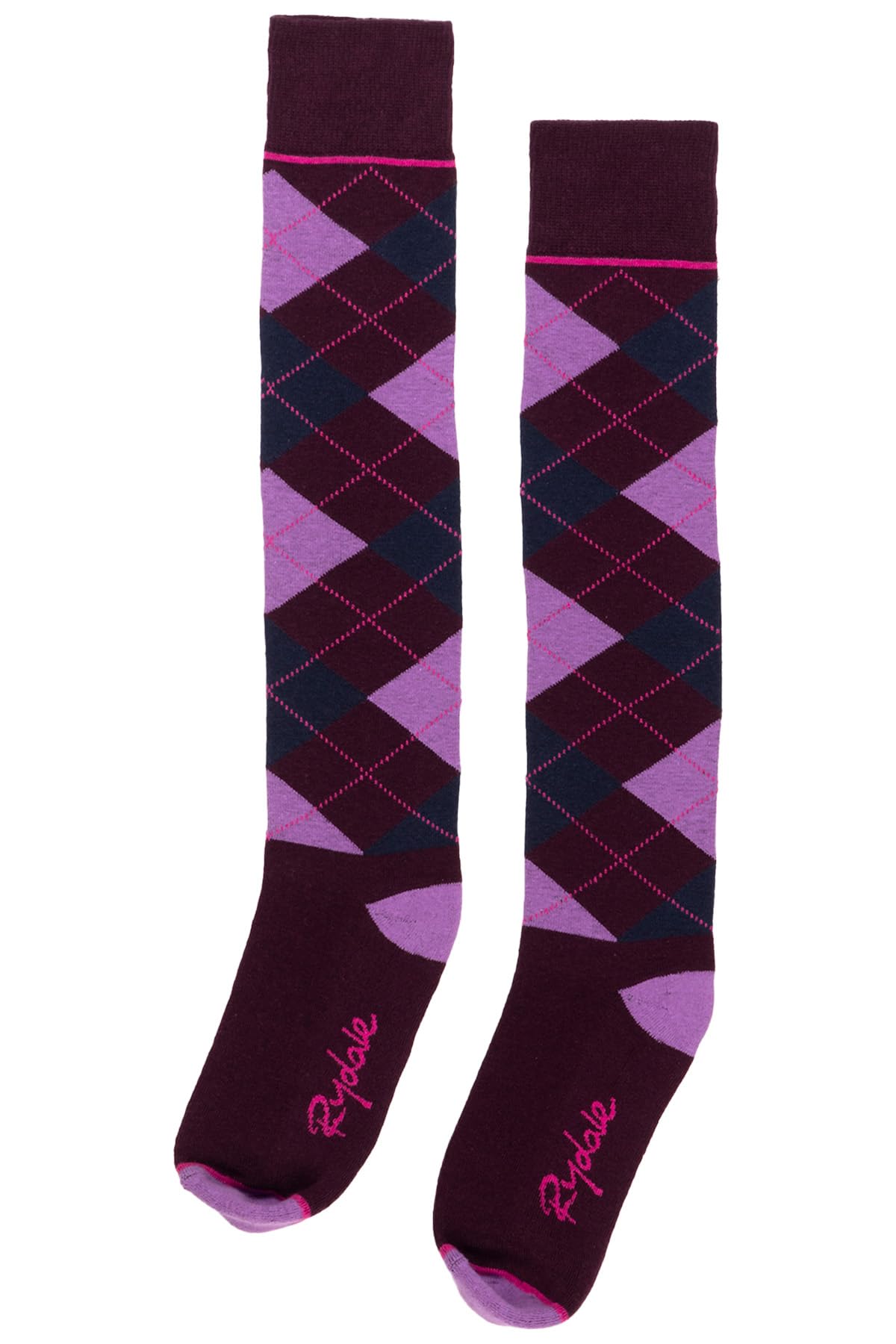 Ladies Knee High Riding Socks Cotton Blend Women'sEquestrian Boot Sock Cushioned Sole Long Socks (Argyle Berry)