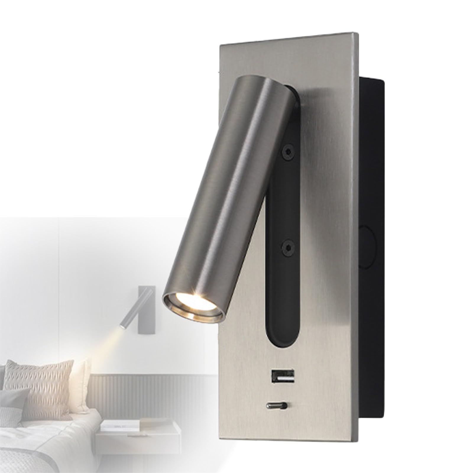 HYJAUSXB Modern LED Wall Sconce with Switch and USB, Embedded Bedside Reading Lamp for Bedroom, House Light