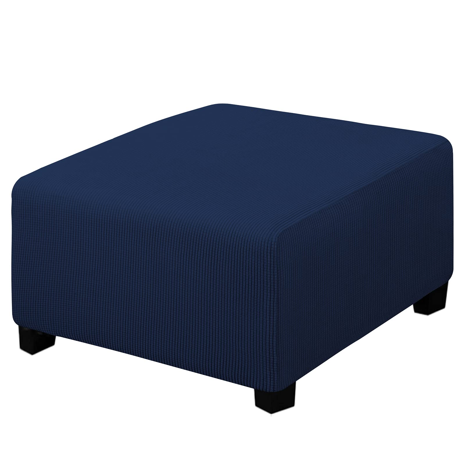 Easy-Going Stretch Ottoman Cover Folding Storage Stool Furniture Protector Soft slipcover with Elastic Bottom (Medium,Navy)