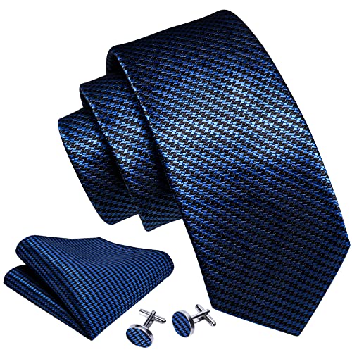 Image of Barry.Wang Plaid Ties for Men Silk Necktie Handkerchief Cuff Links Set