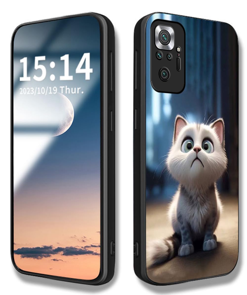 Cover Per Xiaomi Redmi Note 10 Pro 4G Con Gatto – Custodia Rigida In Vetro E Bordo TPU, Morbida E Protettiva