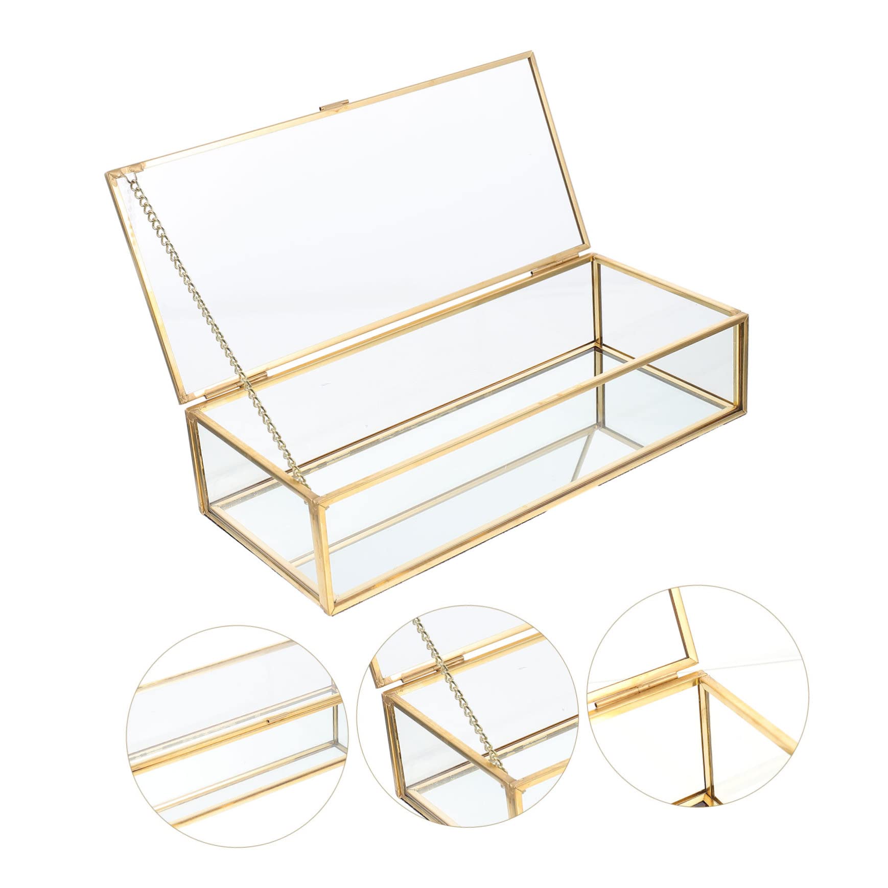 Goldene Schmuckschatulle aus Kupfer und Glas mit Robustem Rahmen und Mehr Stauraum für Reisegebrauch oder Schmuckladen zur Stilvollen Aufbewahrung