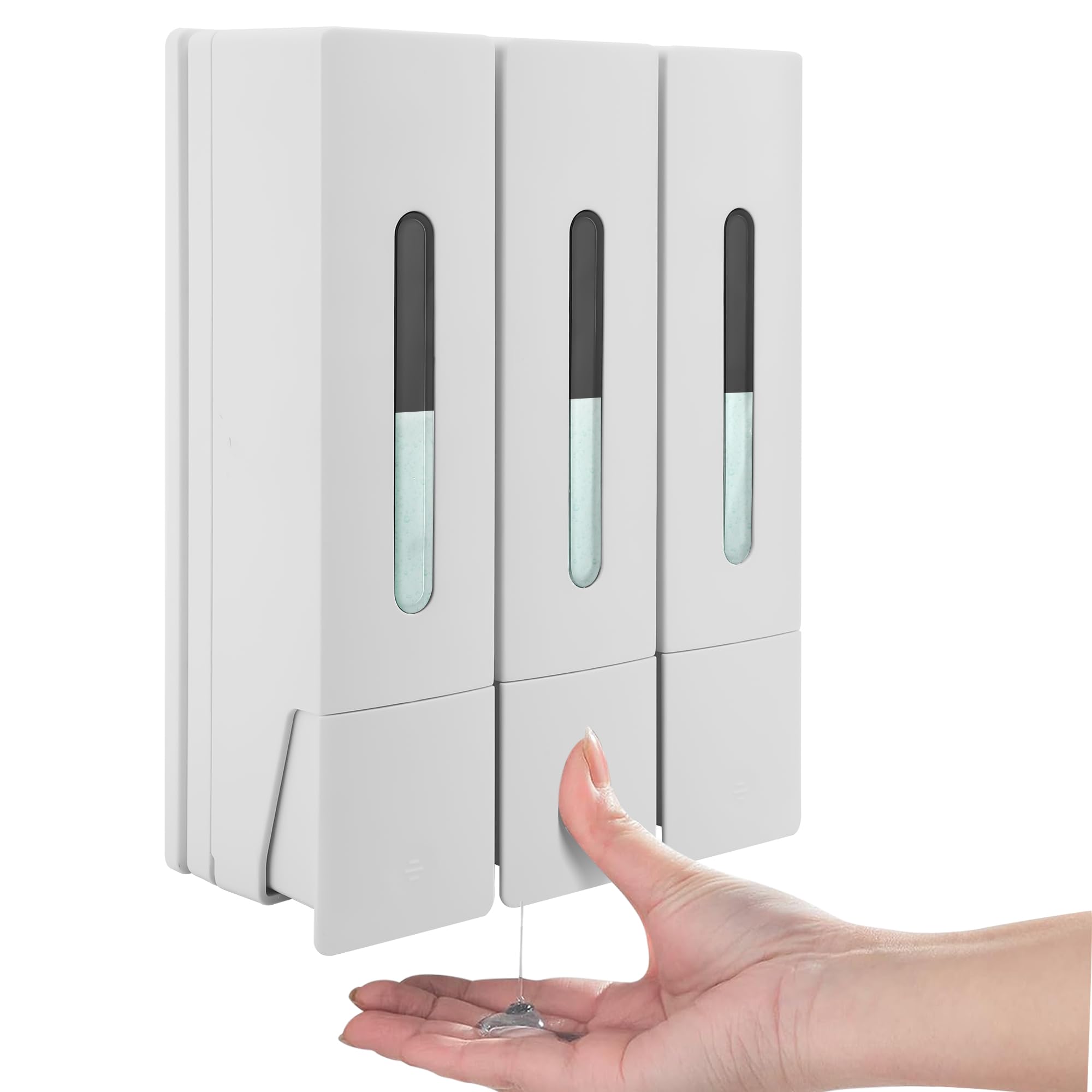 Prensa Dispensador de jabón líquido 400ML 3 cámaras Montaje en Pared baño Ducha Lavado de Cabello Botella líquida contenedor (Blanco)