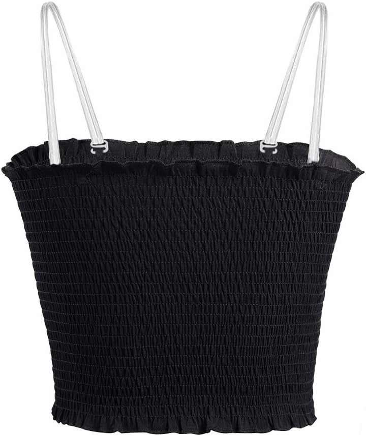Women's Strapless Pleated Sexy Tube Crop Tops (XS,Black)