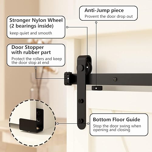 Miniatura 5 de skysen 5ft Double Door Cabinet Sliding Barn Door Hardware Kit Super Mini Sliding Door Hardware for Wardrobe Cabinet TV Stand (ykd2)