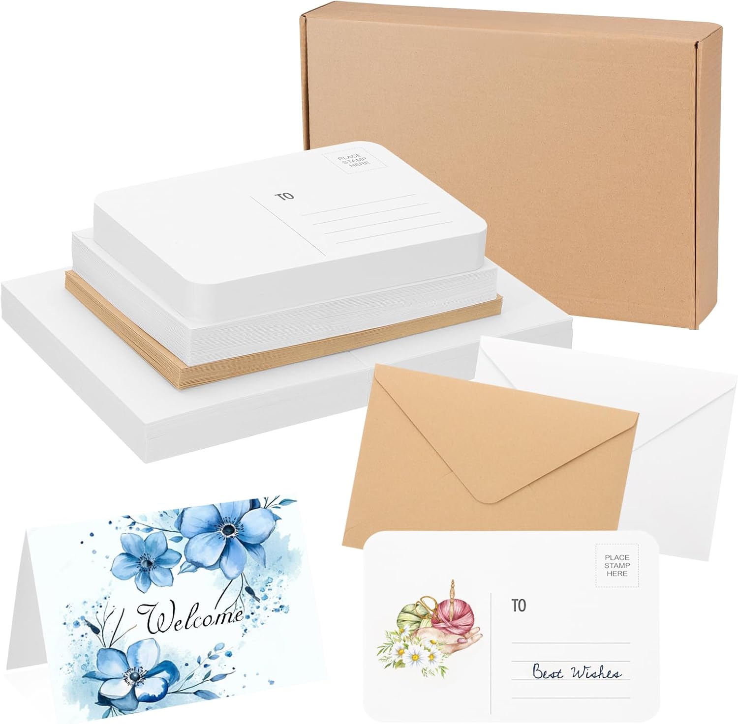 PATIKIL 50 Pack 4x6 Inch Foldable Watercolor Cards with Envelopes, 50 Pack Round Corners Postcards, 140lb/300 GSM Pure Cotton Paper for Art Painting Creative Thank Note