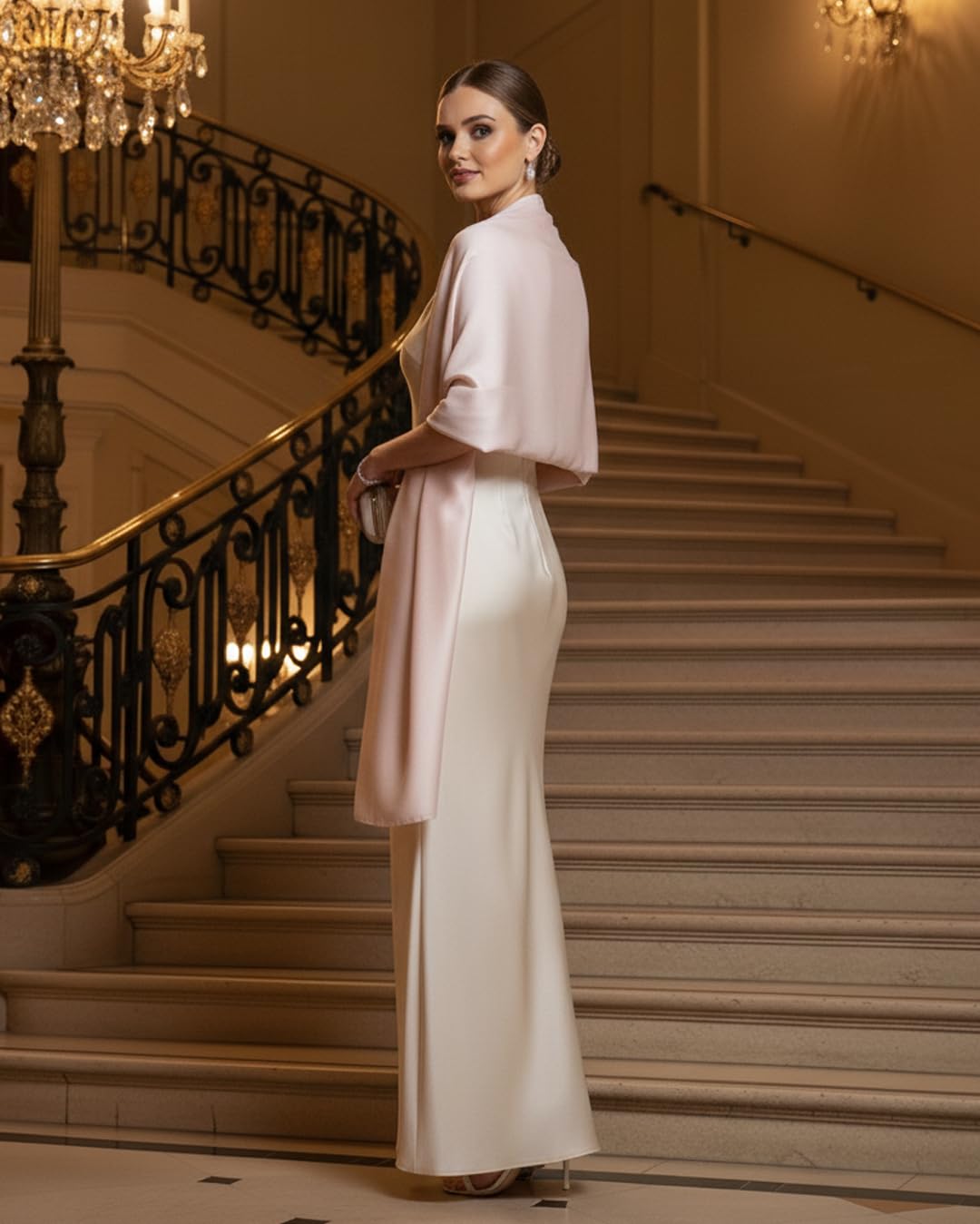 Étole Femme Mariage Chic, Châle Élégant en Soie 180x90 cm, Foulard Léger pour Robe de Soirée, Accessoire de Cérémonie Été