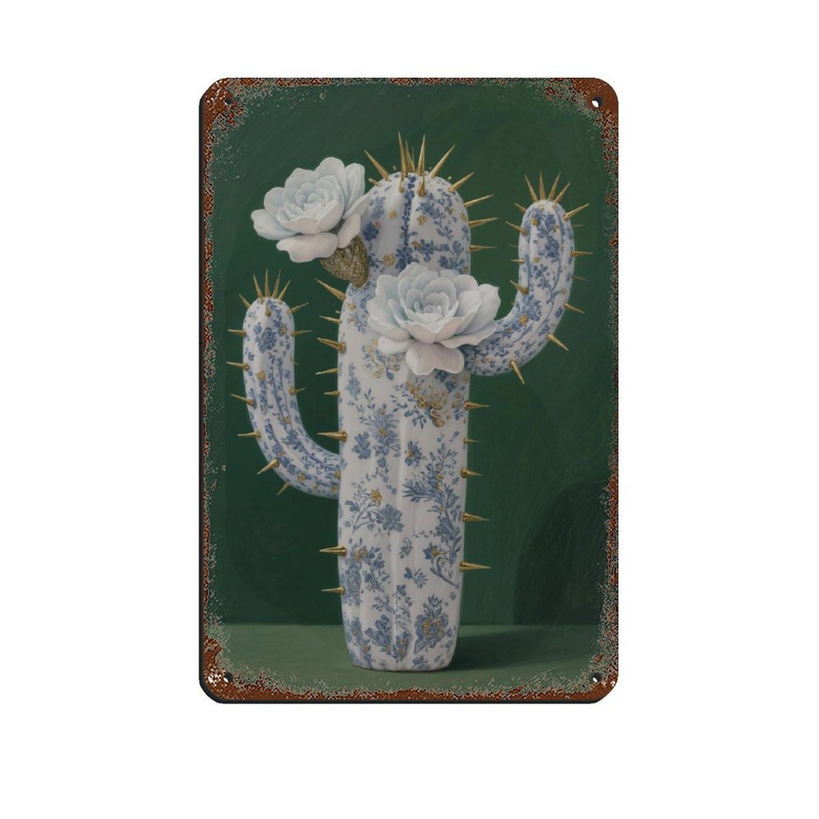 Cactus plaque porcelaine murale deco bar cafe et maison retro vintage