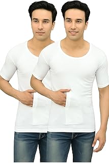 Men's Cotton Vest Innerwear, Regular Fit, Round Neck Half Sleeve with Pocket, 100% Combed Cotton (Pack of 2)-picture-45