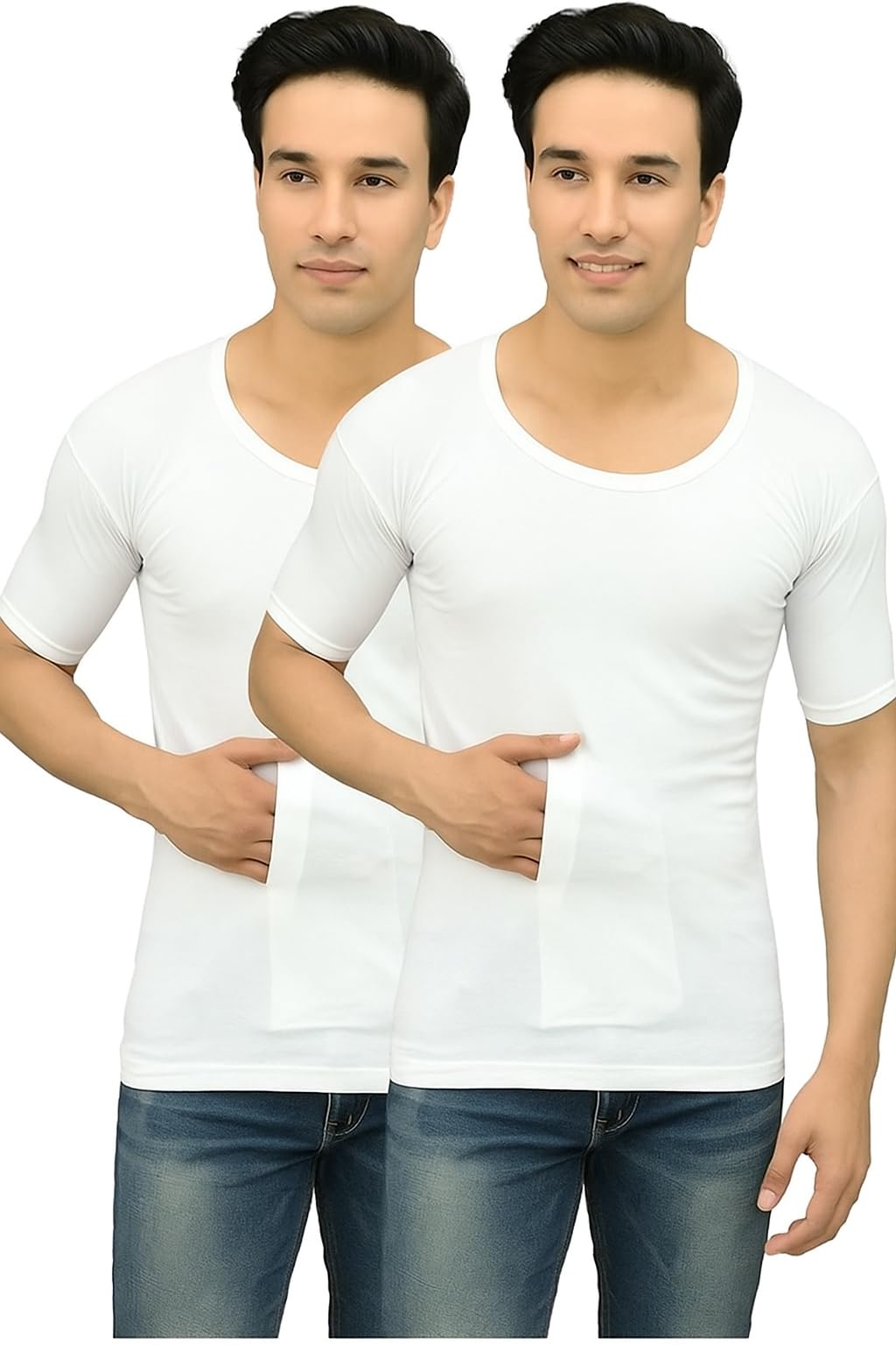 Men's Cotton Vest Innerwear, Regular Fit, Round Neck Half Sleeve with Pocket, 100% Combed Cotton (Pack of 2)-picture-39