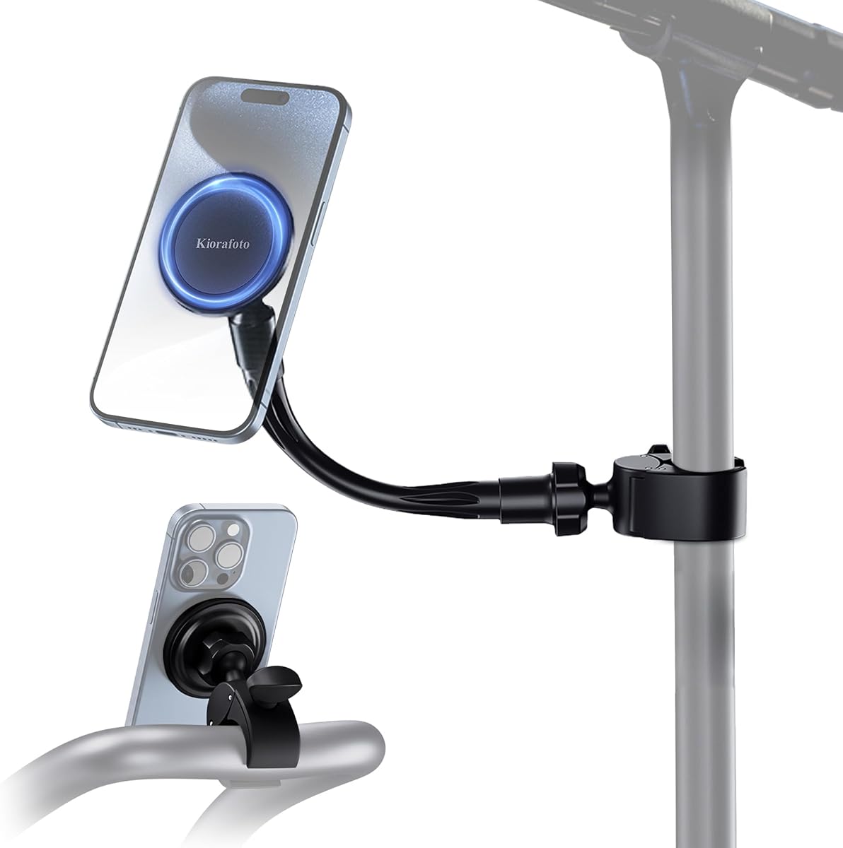 Magnetic Mic Stand Phone Holder w Removable Gooseneck Magnetic Phone Clip