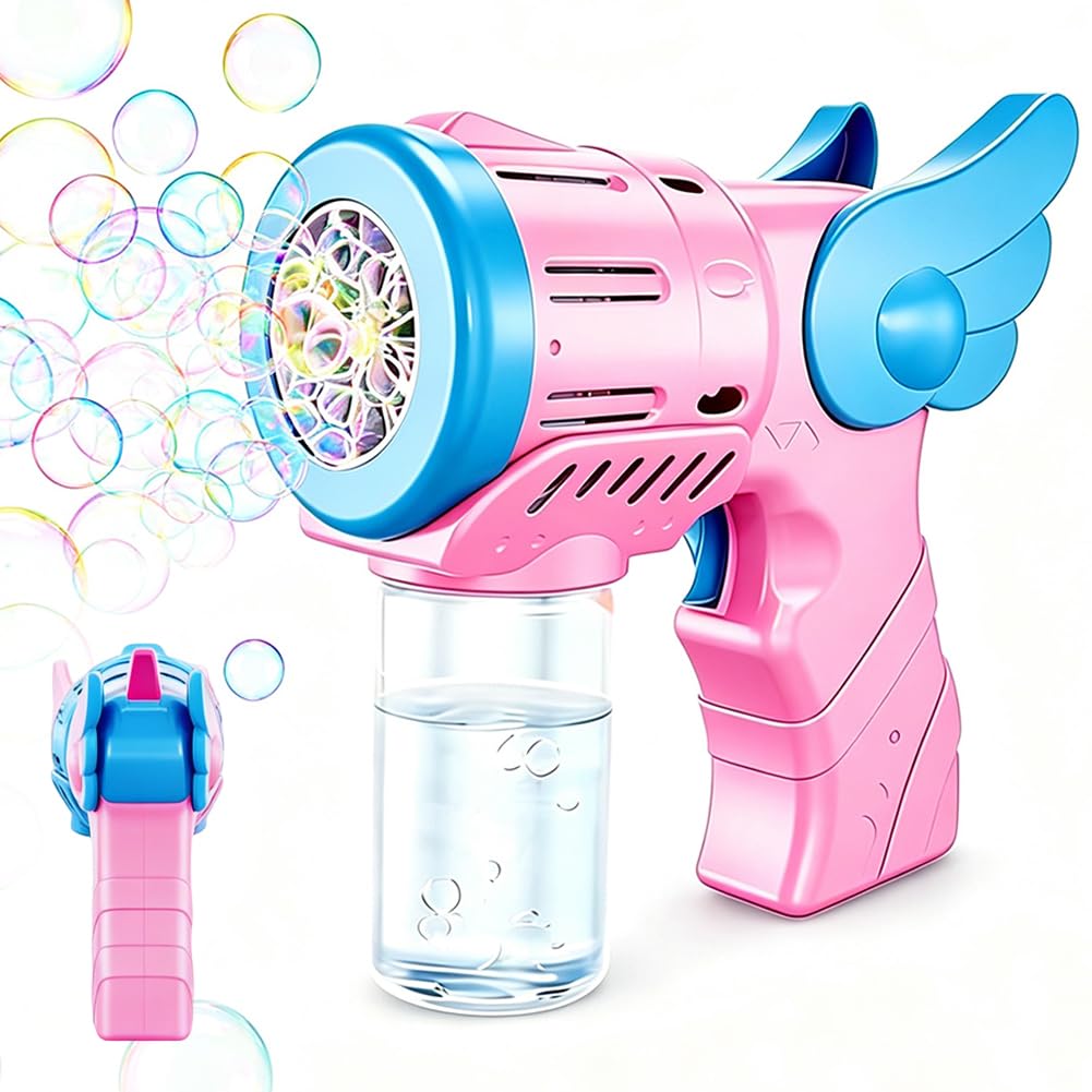 Angel Bubble Machine for kids, Angel Bubble Gun Automatic Bubble Blower with Light Music and Bottles Solution Bubblemaking Kit Automatic Bubbles Makers for Outdoor Party Wedding Birthday Summer