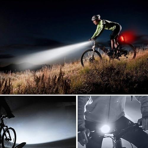 Miniatura 9 de Soporte de lámpara de cabeza de bicicleta, impermeable, 5 modos, linterna de luz de ciclismo con luz trasera recargable por USB para hombres,