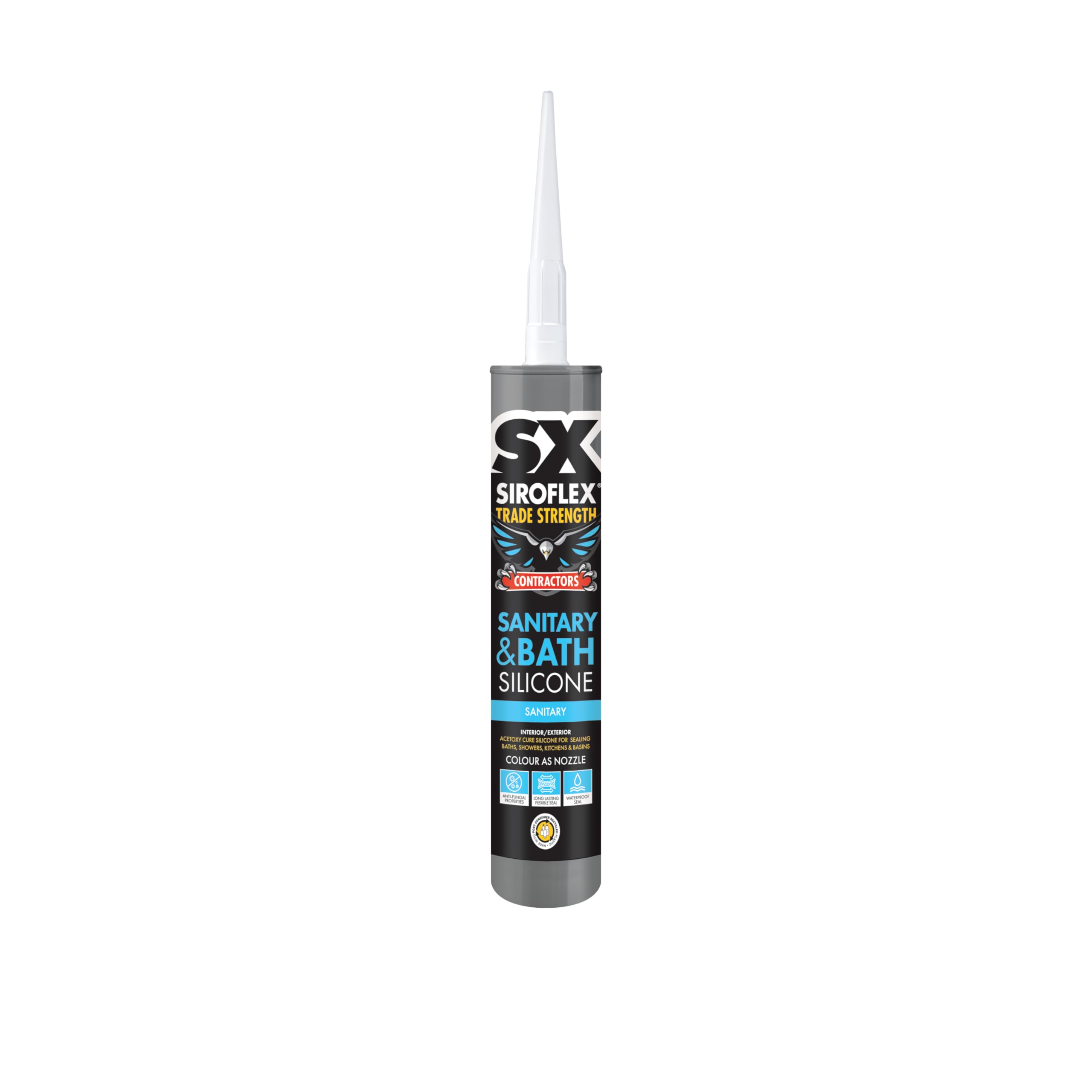 SX White Contractors Sanitary Silicone - Sealing Baths, Showers, Kitchens & Basins - Anti-fungal Properties - Waterproof Seal - Interior & Exterior Use - 300ml