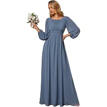 Ever-Pretty Womens Crewneck Long Lantern Sleeves Floor Length A-Line Pleated Chiffon Formal Dress 0106B