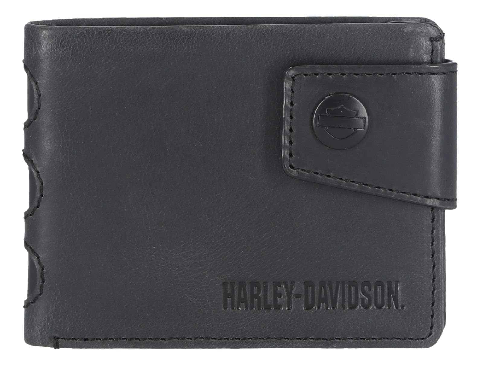 Harley-Davidson Men's Die Cut Script Logo Bi-Fold Leather Wallet - Black