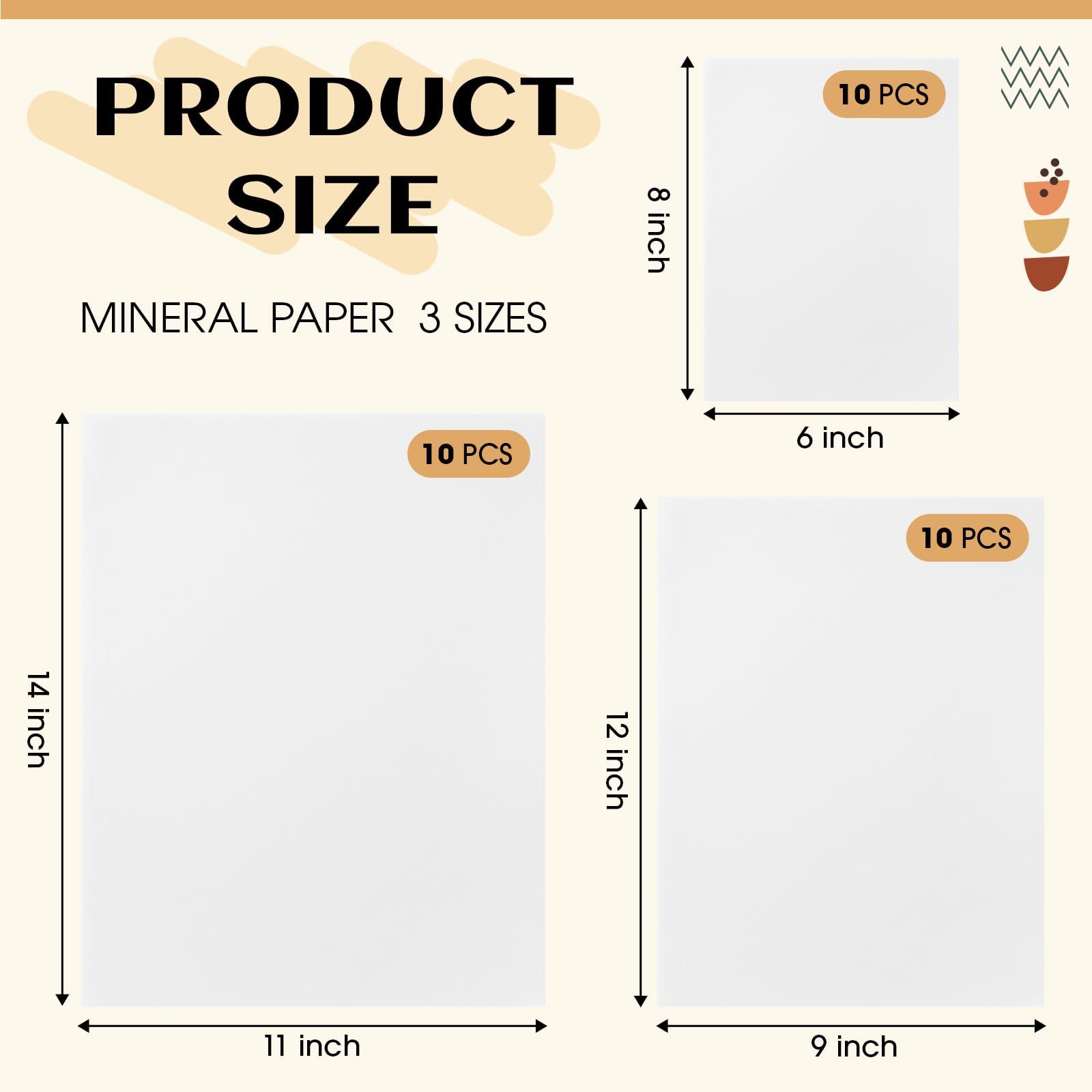 Maitys Lot de 30 feuilles de papier minéral - 3 tailles (15,2 x 20,3 cm, 22,9 x 30,5 cm, 27,9 x 35,6 cm), papier imperméable durable pour encre à l'alcool, aquarelle, croquis et art mixte