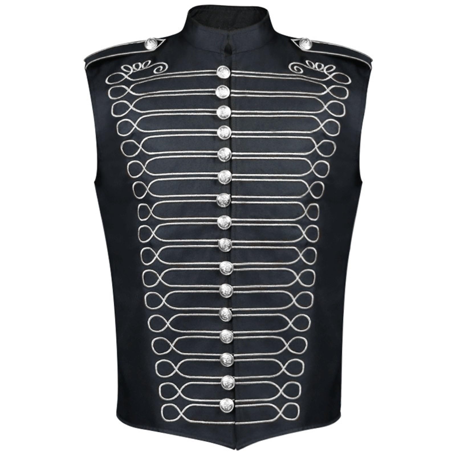 Generisch Men's Punk Military Drummer Sleeveless Parade Jacket Steampunk Sleeveless Plain Drummer Parade Jacket for Men Vest Cosplay, black2, S