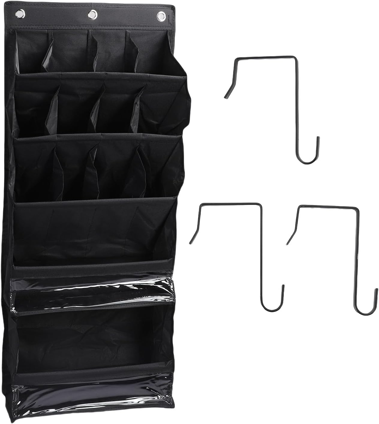 Over The Door Shoe Bag, Oxford Fabric Hanging Storage Holder with 6 Pockets for Closet, Space Saving Shoe Rack for Closet Door, Fits 12 Pairs Shoes (Black)