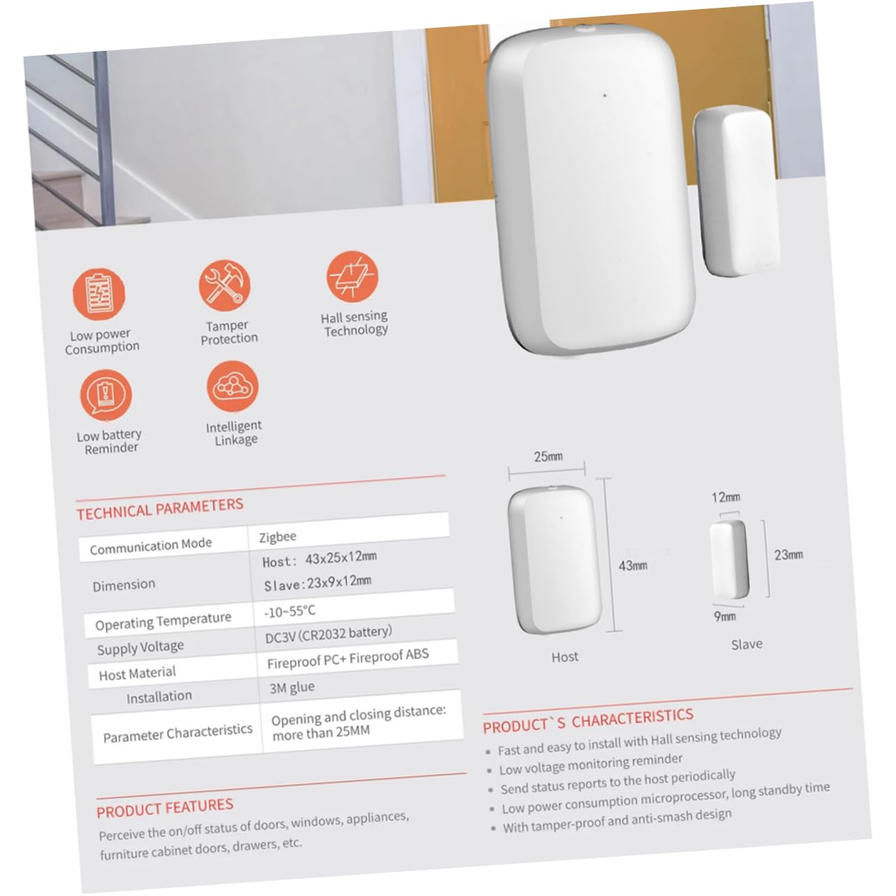 OSALADI 1ensemble De Porte Intelligent Capteur Magnétique De Sécurité pour Fenêtres Et Notifications Consommation De