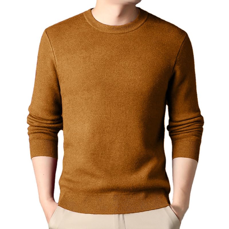 Men's Solid Knitted Sweater Casual Comfortable Tops Vintage Loose Round Neck Pullover 5