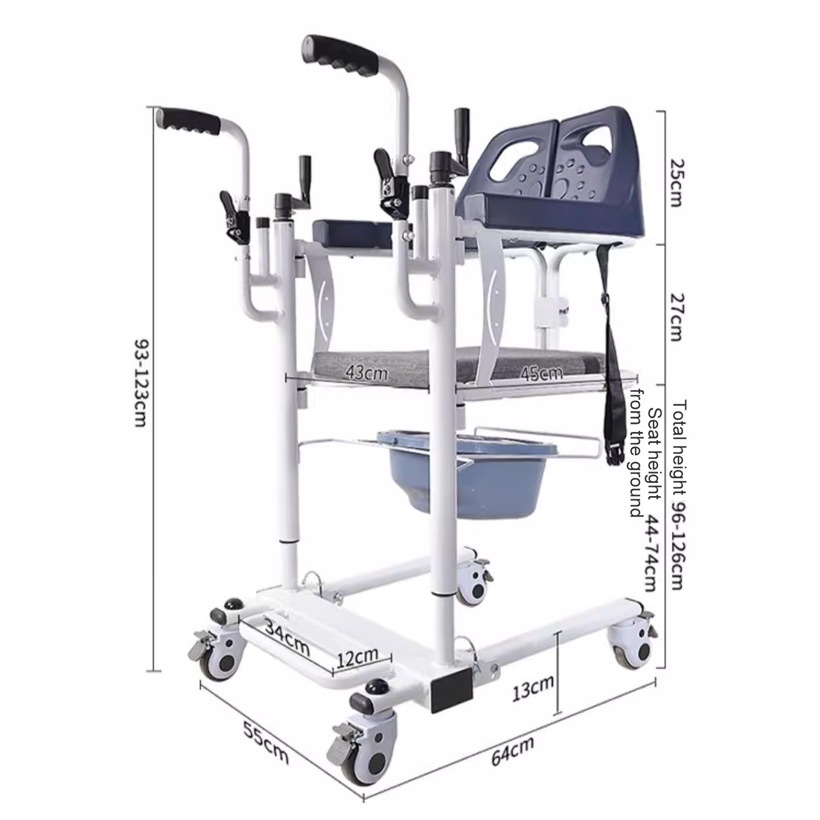 Manueller Patientenlifter mit 180° Geteilter Sitzfläche, Patient Höhenverstellbare Transportrollstuhl für Zuhause, Wohnzimmer, Schlafzimmer, Esszimmer und Badezimmer