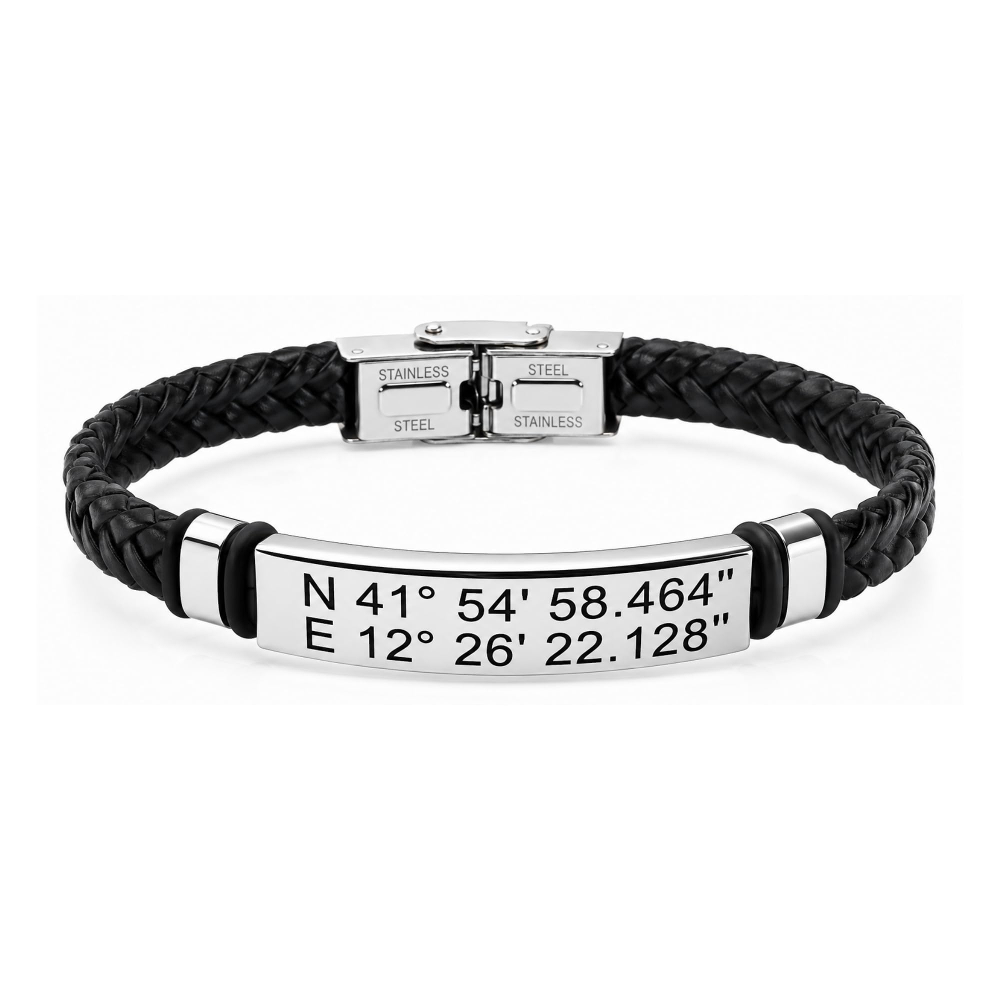 Bracciale Uomo Personalizzato in Acciaio e Pelle – Incisione Nome, Data, Frase o Coordinate | Idea Regalo Personalizzabile per Lui, Amico, Papà, Fidanzato bcc1690d