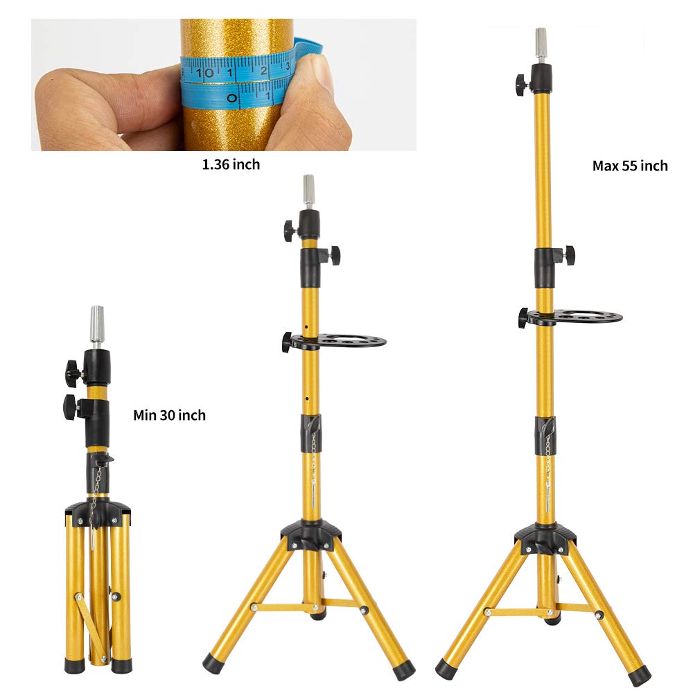 Trépied réglable en acier inoxydable pour perruque de 140 cm avec plateau à outils (tête de mannequin non incluse)