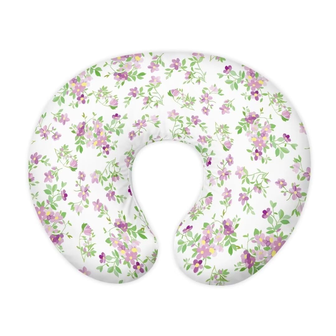 Zanxiantu Purple Floral Girls Nursing Pillow Covers Leaf Soft and Stretchy Nursing Pillow Covers for Baby Boys Nursing Pillow Slipcovers for 0-24 Months Infant