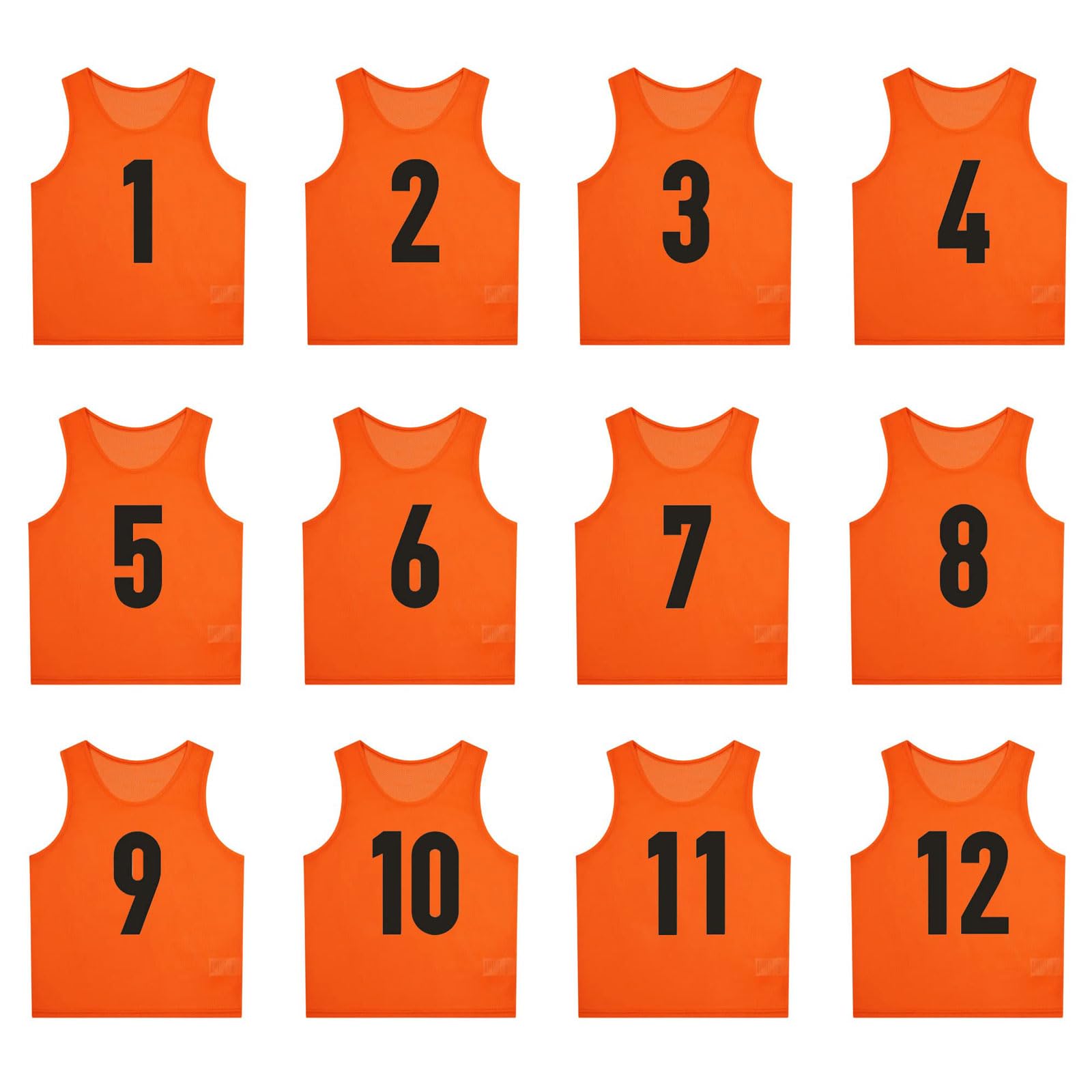Lot de 12 gilets d'entraînement de football,Gilets d’entraînement Sport pour Jeunes et Adultes,Gilet d'exercice d'entraînement numéroté Gilets de Football en Maille pour Pratique Basket(S,M,L,XL)