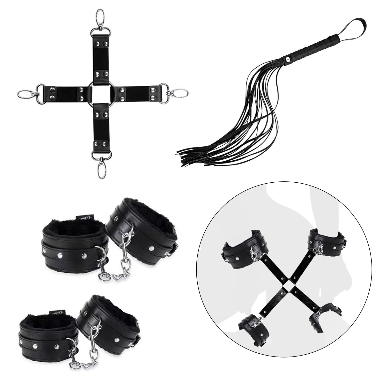 Kits de Bondage 21 PCS,Kit avec 10 Gode Plug Anal & Menottes Sex Lit Collier Cravache Sexy,Set Accessoires Sex Toys Anals Godemichets toýs Couple.