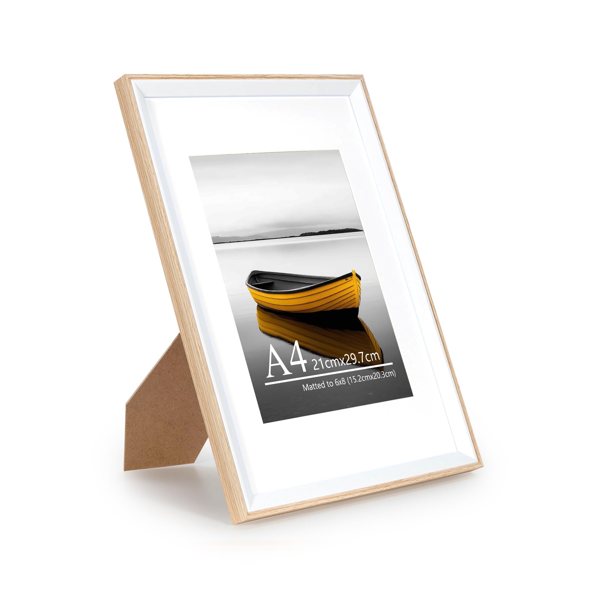 Baoee A4 Oak white Two Tone Picture Frame with 6x8 Mount,photo frame with acrylic glass, A4 Frame,Poster Frame, certificate frame,Wall Mountable