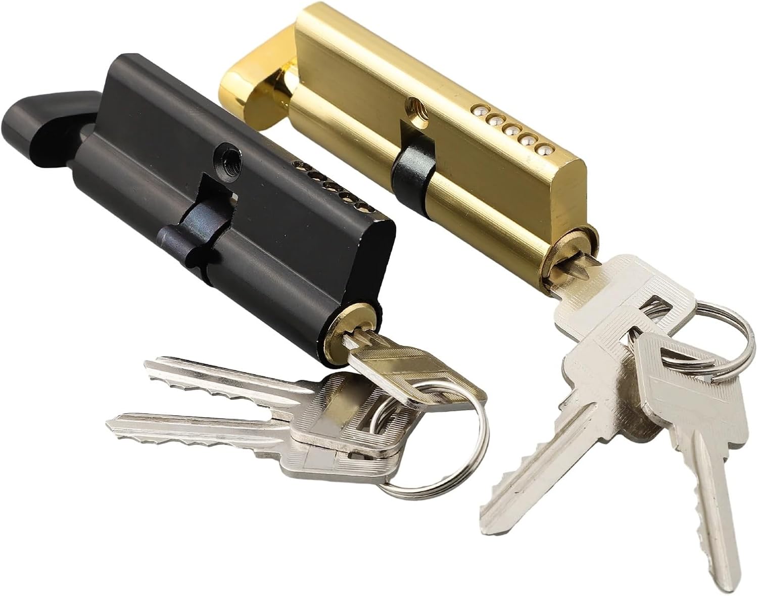 Euro Cylinder Lock，Euro Lock Cylinder， Door with 3 Key Indoor Entrance 70mm X 29mm Eccentric Same Barrel(Gold)
