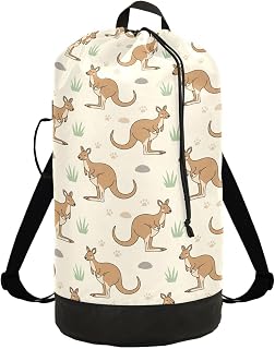 Kangaroo White Grass Laundry Bag Large Travel Laundry Bags Backpack Water Resistant Laundry Hamper Wash Bag for Camping Dorm Vacation Road Trip Essentials