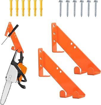 Chainsaw Hanger- Heavy-Duty Chain Saw Wall Mounted Hanger, Suitable for Stihl, Husqvarna, Echo saws, rust proof garage organizers workshop storage shedschain saw rack accessories hooks 2-piece set