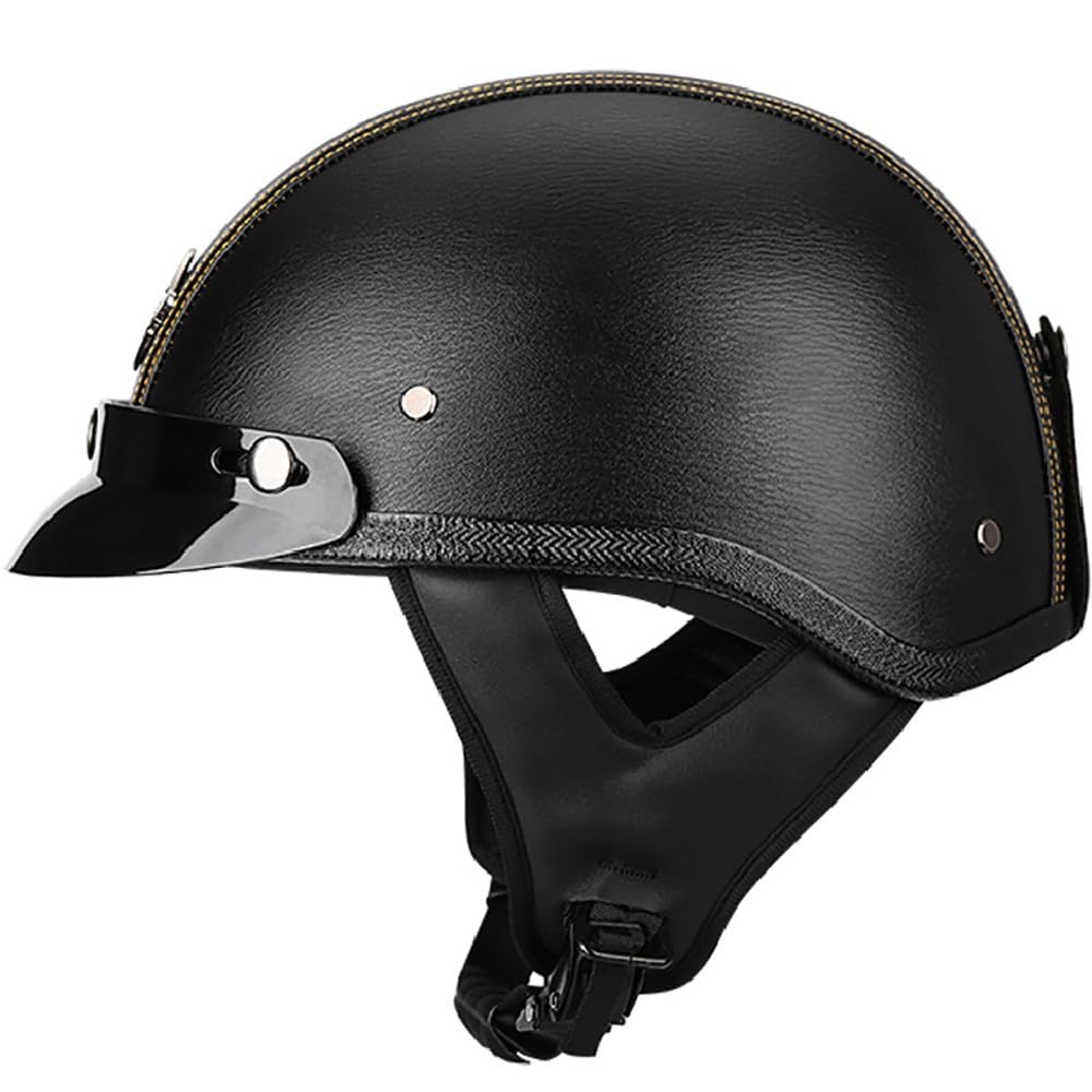 WZGGTEAM Motorcycle Half Helmet for Adult Men Women, Vintage Leather German Style Open Face Helmet with Sun Visor, German Style Half Helmet Skull Cap ECE Approved for Motorbike Scooter