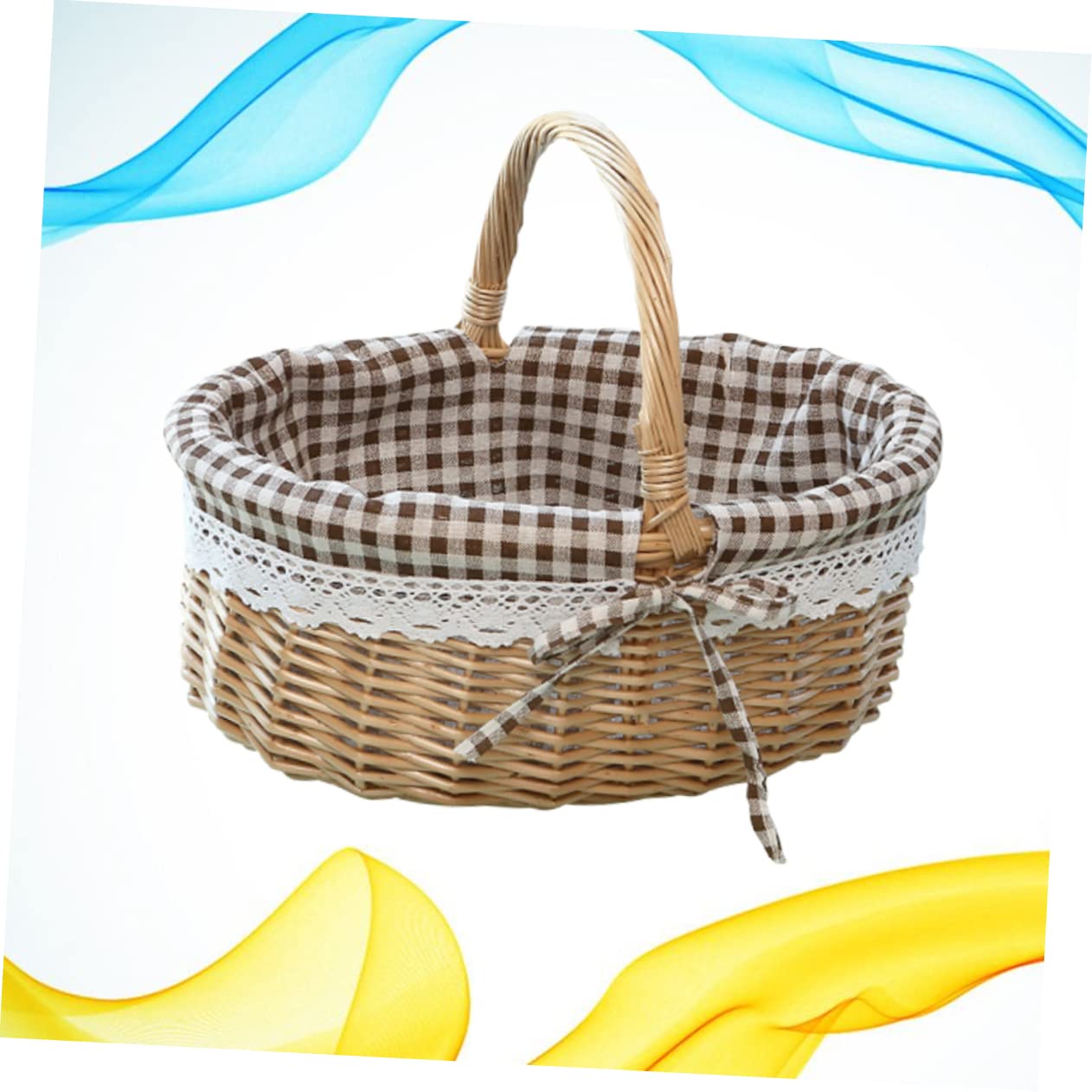 PRETYZOOM Cesta De De Ratán Ideal Para Frutas Verduras Pan Almacenamiento De y Picnic Diseño De Cuadros
