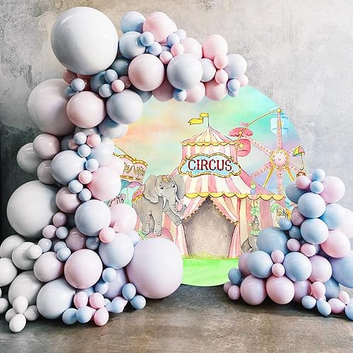 Miniatura 3 de AOFOTO Cubierta redonda de fondo de fotos de animales de circo de 7 x 7 pies, rueda de ferrita, sello, elefante, caballo, decoración de fiesta,