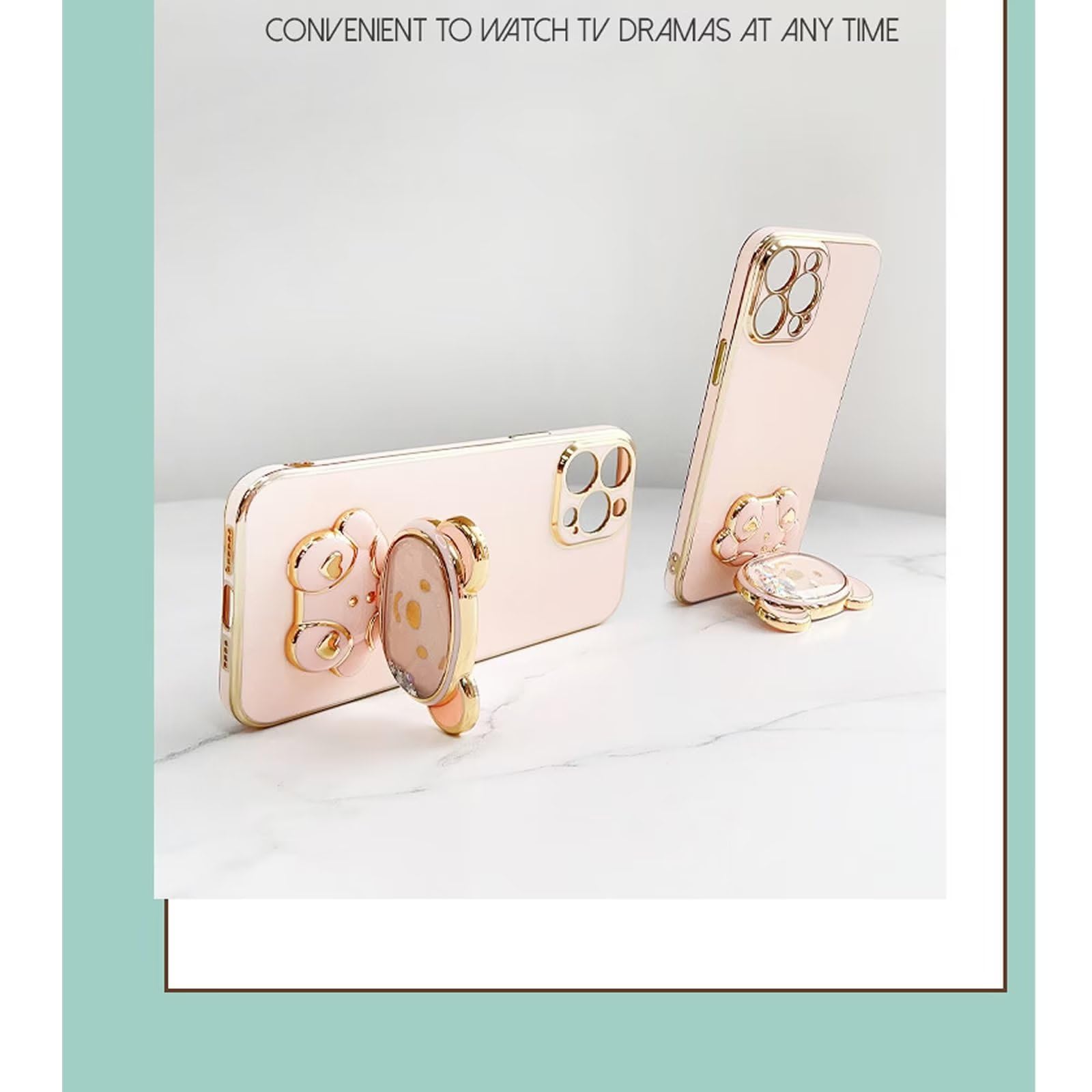 Custodia IPhone 12/12 Pro Con Specchio E Cavalletto Ad Anello – Glitter Trasparente, Antiurto In TPU, Ricarica Wireless
