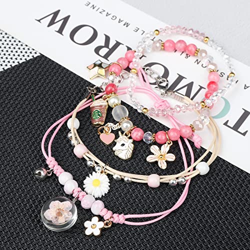 Zyllglow 4 Pcs Kawaii Crystal Pearl Bracelet Set - Cute Anime Elastic Beaded Bracelets For Girls And Women. Adjustable Charm Bracelets Perfect Birthady Gift For Friends And Teens. thumb #1