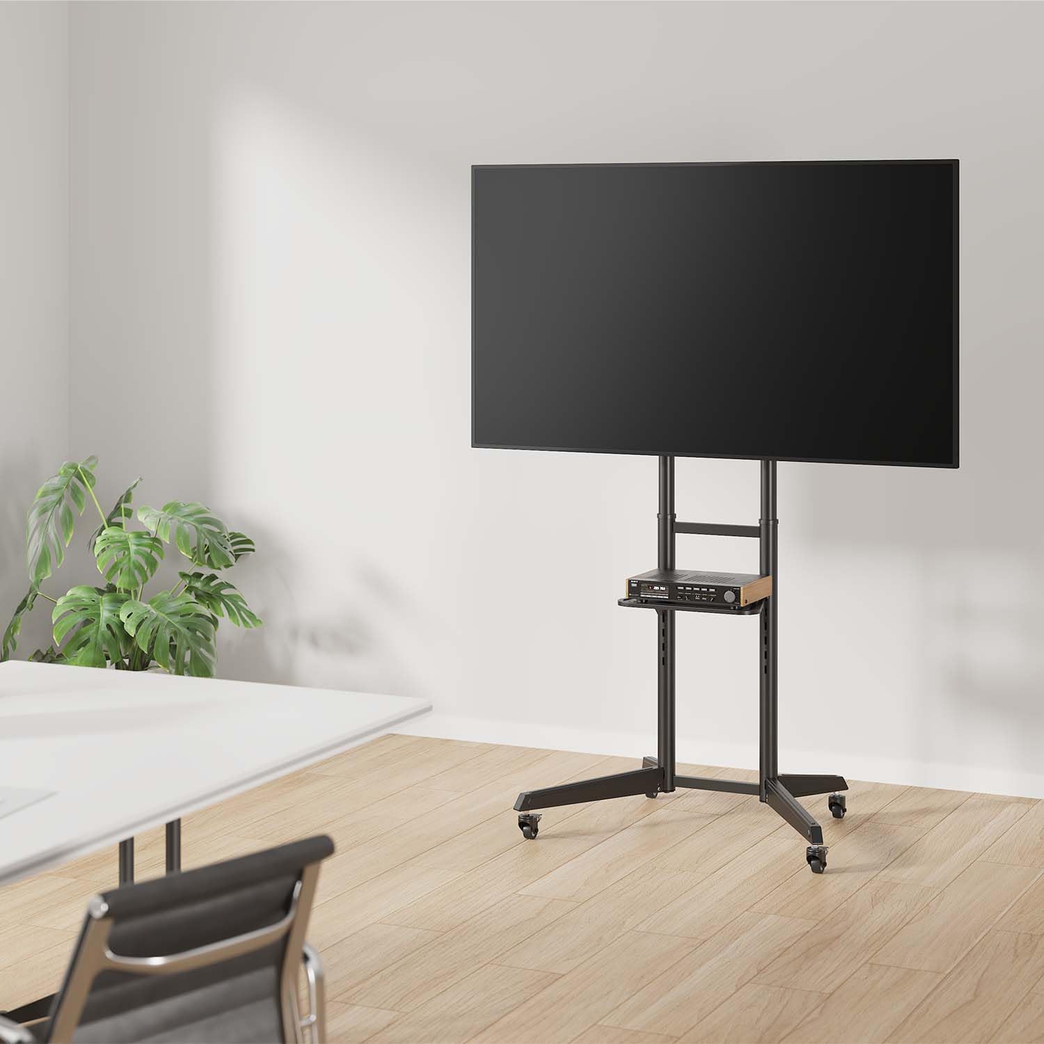 AISENS Supporto da pavimento ECO con rotella vassoio per DVD per monitor TV 50 kg da 37 70 nero