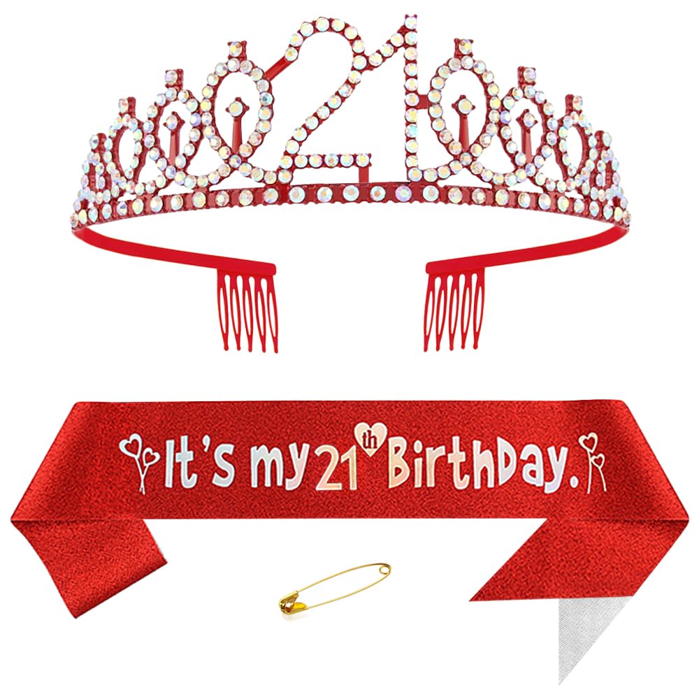 Amazon.com: Red 21st Birthday Sash for Girls - Princess Crown
