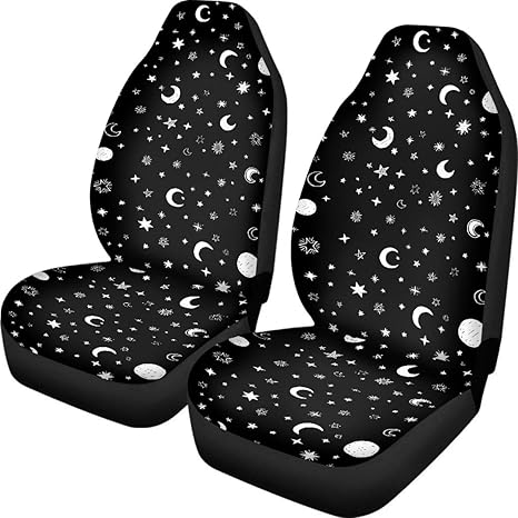 Car Seat Cover Moon Stars Planet Front for Cars, Easy to Install Cover Set, Accessories Auto Trucks Van SUV,2 Packs