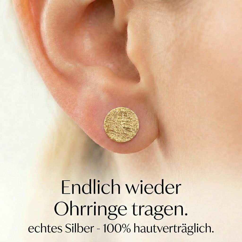 Ohrstecker eismatt rund Silber 925, Gold Roségold Schwarz, 4-10 mm, handgefertigt