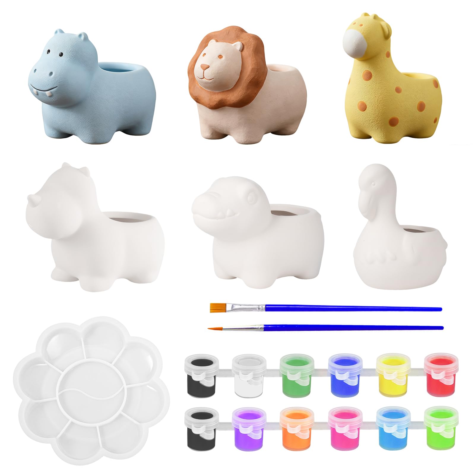 Noaya Paint Your Own Ceramic Planter - 6 Pcs Cute Pottery Painting Kit for Succulent Planter, Paintable Plant Pot Sets, DIY Ceramic Flower Pots, Pottery Kit for Adults Desk DIY Activity Home Decor