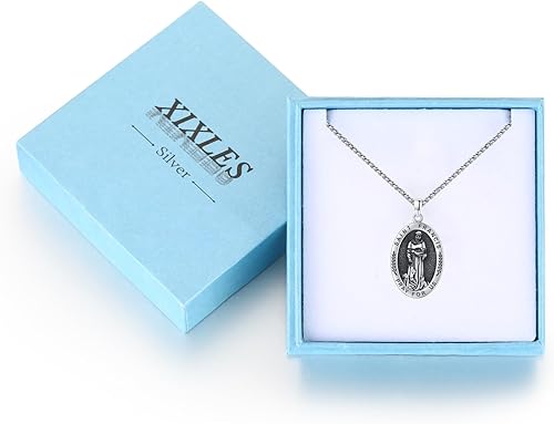 Vista 601 de Collar con colgante de plata de ley 925 con medalla de San Patrón, joyería religiosa para hombres y mujeres, con cadena de acero inoxidable 316L