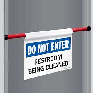 SmartSign "Do Not Enter Restroom Being Cleaned" Hanging Doorway Barricade Sign, Spring-loaded Adjustable Twist-To-Tighten Aluminum Pole & 11.25" x 18" Vinyl Sign Kit, USA-Made