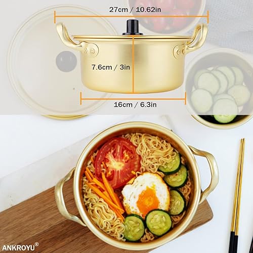 Miniatura 4 de Olla de fideos ramen coreanos, olla de fideos ramen de aluminio amarillo, antiadherente, tradicional coreana, olla de cocción rápida, se puede